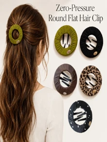 Hidden Round Flat Hair Claw Clip | Invisible Mini Claw Clip | Lightweight Comfortable No Pulling Hair | Daily French Elegant Updo Hair Accessory | Multiple Styles Available - Multicolor - View 2
