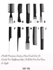 10/9/8/7/6/5/4/3/2pcs/Set Multi-Function Professional Hair Comb Set, Styling & Sectioning Combs For Hair Salon, Home Hair Care - Black - View 10