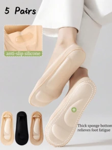 1/3/5/10/6 Pairs Women's Simple Pressure Relief Massage Air Cushion Boat Socks, High Heel Support Socks, Sponge Bottom Invisible Socks - Multicolor - View 10