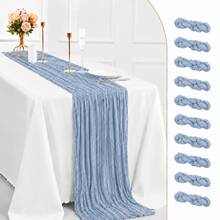 12 Pack Dusty Blue Cheesecloth Table Runner, 35 X 120 Inch Boho Gauze Table Runner, Soft Sheer Crinkle Wrinkled Table Runner, Reusable Washable Table Decor For Wedding Reception, Bridal Shower, Baby Shower, Party, Dining Table, Holiday, Home Decor - Gray-blue - View 21