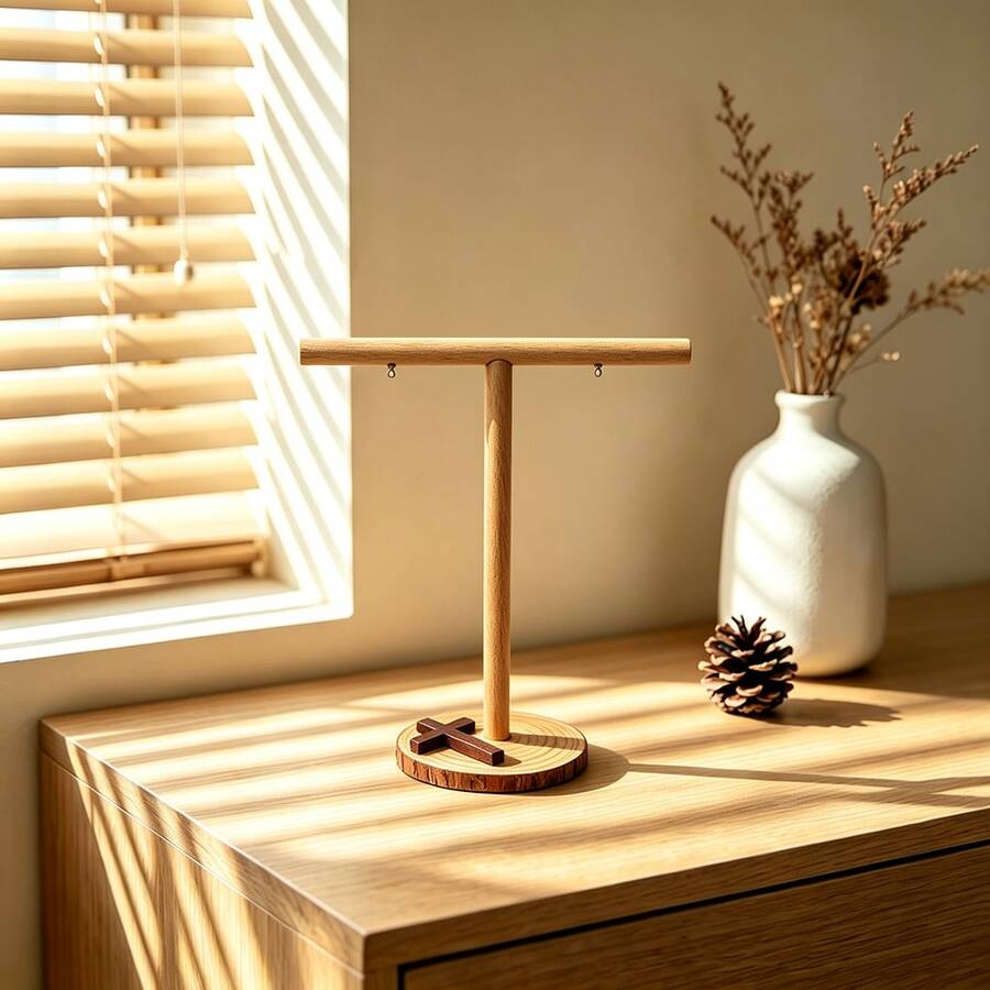 Cross-Shaped Wooden Jewelry Stand T-Shaped Earring Necklace Desktop Storage Display Ornament