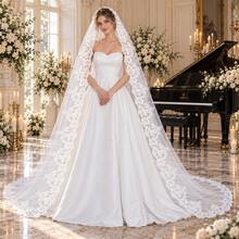 1pc Elegant Vintage Lace Bridal Veil With Metal Comb, Perfect For Vienna Cathedral & Church Weddings - Milky - View 9