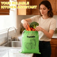 Reusable Produce Storage Bags, Food‑Grade Nylon Drawstring Fruit & Vegetable Fresh‑Keeping Bags With Aluminum Foil Liner, Refrigerator Organizer Pouch For Banana Tomato Vegetables, Extend Shelf Life - View 12