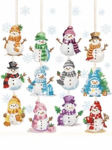 12pcs/Set Christmas Crystal Snowman Diamond Painting, Irregular Rhinestone DIY Double-Sided Sticker Pendant, Winter Christmas Crystal Hanging Decoration, DIY Keychain, Christmas Tree Decoration, Holiday Decor, Party Favor (Includes Tools) - Multicolor - View 1