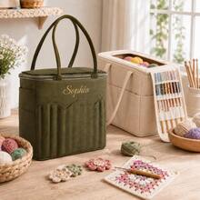 1pc Personalized Name Embroidered Knitting Tool Storage Bag, Large Capacity Yarn Storage Bag, Crochet & Knitting Needle Tool Organizer Bag, Multi-Functional Handmade DIY Knitting Bag, Canvas Portable Craft Supplies Storage Box With Partitioned Pocket Design, Suitable For Knitting Enthusiasts, Handmade Crafts, Birthday Gifts, Holiday Gifts - Multicolor - View 9