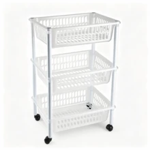 1pc 3-Tier Hollow Plastic Storage Cart, Movable Shelf With Universal Wheels, Layered Storage Baskets, Suitable For Sundries Storage In Kitchen & Living Room And Bathroom Supplies Organization - Multicolor - View 10
