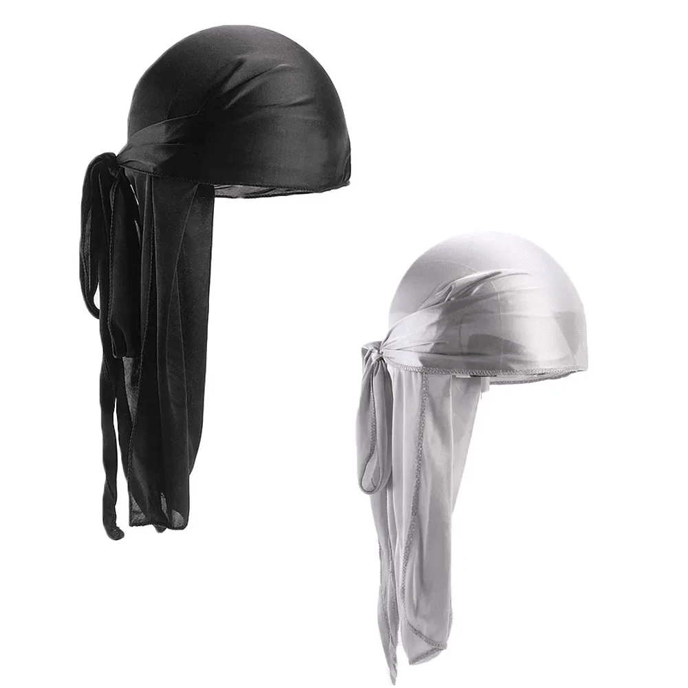 ZTZI 2Pcs Silky Satin Durag Set, Long Tail Head Wrap, Soft Breathable Pirate Cap, Hip Hop Headwear For 360 Waves Solid Color Party Polyester (Polyester) Solid Color Durag All Seasons - L2PCS4801 - View 1