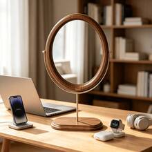 1pc Bedroom Vintage Desktop Mirror Solid Wood Makeup Mirror Home Desktop Wooden Chinese Style Standing Rotatable Dressing Mirror Suitable For Multiple Scenes - Multicolor - View 1
