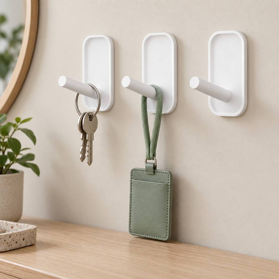 White No Drill PP Plastic Self-Adhesive Wall Hook Heavy Duty Adhesive Hooks For Bathroom Kitchen Entryway Closet Organization Space Saving Waterproof Oil Proof Easy Install Strong Load Bearing Capacity Home Decor Gift Multi-Purpose - View 1