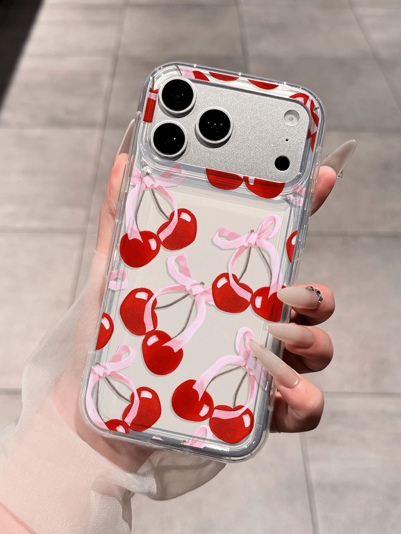 Japanese & Korean Sweet Bow & Cherry Anti-Drop Soft Phone Case Compatible With Apple 18 Pro Max/17 Pro Max/16 Pro Max/15 Plus/14/13/12/11/XR/XS/7P And Other Models, Holiday Gift For Men & Women - Clear - View 1