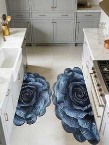 1pc Half-Bloom Dark Blue Rose Asymmetrical Shaped Bath Mat, Bathroom Rug, Doormat, Carpet, Area Rug, Personalized Carpet - Multicolor - View 3