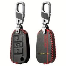 3 Button Leather Car Key Case For Peugeot 3008 208 308 508 408 2008 Protector Cover Holder Skin Car Accessories - one-size - View 2