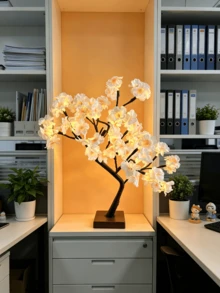 1PC 24-Light Champagne Cherry Blossom Curved Tree Light, Warm White LED, USB & Battery Dual Power, Desktop Ambient Night Light, Room Decor, Birthday Gift, Home Decoration Light - Yellow - View 7