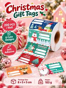 200pcs/500Pcs Christmas Gift Label Stickers, Santa Snowman Bear Elk Print Self-Adhesive Gift Tags, Xmas Present Name Stickers For Holiday Wrapping Decor - Multiple Styles - View 4
