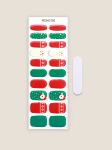 Christmas Semi Cured Gel Nail Strips, 20Pcs Long Lasting Salon Quality Wraps, Easy Apply & Remove Gel Nail Stickers With UV Light - Multicolor - View 3