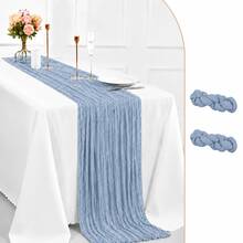 12 Pack Dusty Blue Cheesecloth Table Runner, 35 X 120 Inch Boho Gauze Table Runner, Soft Sheer Crinkle Wrinkled Table Runner, Reusable Washable Table Decor For Wedding Reception, Bridal Shower, Baby Shower, Party, Dining Table, Holiday, Home Decor - Gray-blue - View 38