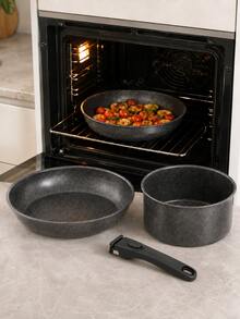 4-Piece Cast Iron Skillet And Wok Cookware Set, Non-Stick Stackable Pots With Detachable Handles, Suitable For Gas, Electric, Ceramic And Induction Cooktops, Space-Saving Oven- Kitchen Cookware For Daily Home Cooking - View 1