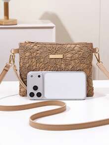 Women Floral Lace Crossbody Bag, Elegant Embroidered Small Shoulder Bag With Adjustable Strap, Summer Vacation Clutch Purse - White - View 7