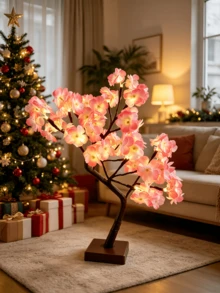 1PC 24-Light Cherry Blossom Glowing Tree Lamp, 3 AA Batteries/USB Dual Power Supply, LED Warm Color Flower Light, Bedside/Homestay/Desktop Decorative Ornament, Romantic Atmosphere Decor Light - Warm white light - View 8