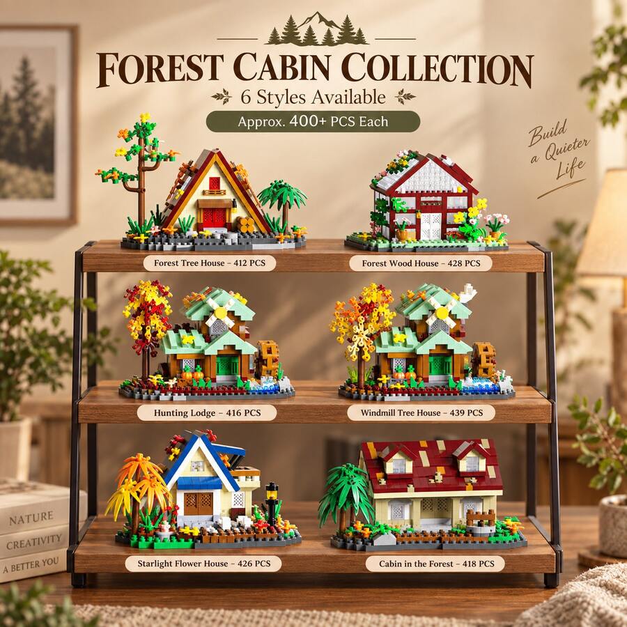 400+PCS Forest Cabin Building Block Set, 6 Styles Available, Mini Woodland House Model, Adult Collectible Desktop Display Decor, Each Style Sold Separately - Forest Cabin - View 1