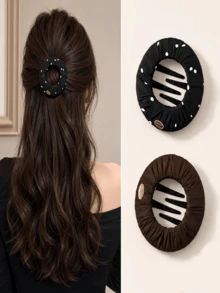 Hidden Round Flat Hair Claw Clip | Invisible Mini Claw Clip | Lightweight Comfortable No Pulling Hair | Daily French Elegant Updo Hair Accessory | Multiple Styles Available - Multicolor - View 8