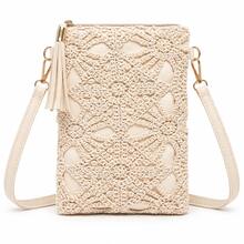 Women's Boho Crochet Floral Crossbody Phone Bag, Lightweight Slim PU Leather Shoulder Purse With Tassel, Zipper Closure And Adjustable Strap - Apricot - View 1