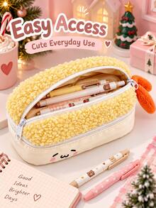 1pc Adorable Fried Shrimp Tempura Plush Pencil Case-A Fun, Dual-Zippered Case Shaped Like A Fried Shrimp, Offering High-Capacity Stationery Storage. - Multiple Styles - View 3