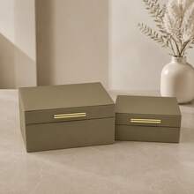 1 Set Jewelry Box Made Of Imitation Leather With Stitching, Large Capacity Jewelry Box, Room Decor Box, Modern Home Jewelry Storage Box,Elegant Faux Leather Storage Boxes, Modern Jewelry Organizer Case With Gold Clasp For Vanity & Home Decor - Olive Green - View 2