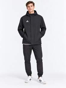 Chaqueta con capucha de entrenamiento Adidas Entrada 22 para hombre, unicolor con logo, resistente a climas variables, negro - Negro - Ver 5