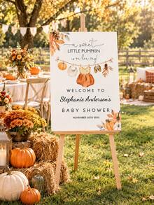Personalized Baby Baptism Canvas Welcome Sign, Customized Name & Date Autumn Pumpkin Theme Baby Baptism Decor, Thanksgiving Party Mom-To-Be Welcome Sign, Newborn & Family Celebration, Unframed Poster - Multicolor - View 5