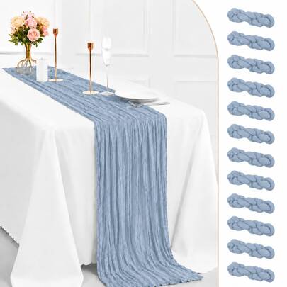 12 Pack Dusty Blue Cheesecloth Table Runner, 35 X 120 Inch Boho Gauze Table Runner, Soft Sheer Crinkle Wrinkled Table Runner, Reusable Washable Table Decor For Wedding Reception, Bridal Shower, Baby Shower, Party, Dining Table, Holiday, Home Decor