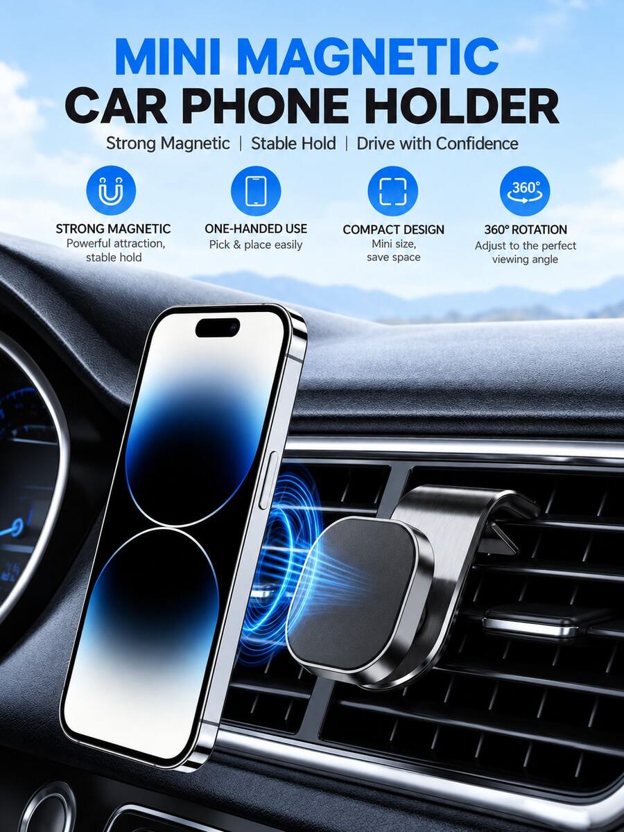 2pcs/1pc Car Air Vent Clip Magnetic Phone Holder, 360° Rotation, Designed For Navigation, Compatible With Multiple Car Models And Phones, Hands-Free Car Phone Mount, Car Accessories, 2026 Road Trip Essential