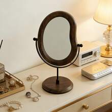 1pc Makeup Mirror | Vintage Irregular Wooden Makeup Mirror French Vintage Irregular Makeup Mirror Vanity Art Piece - Multicolor - View 3