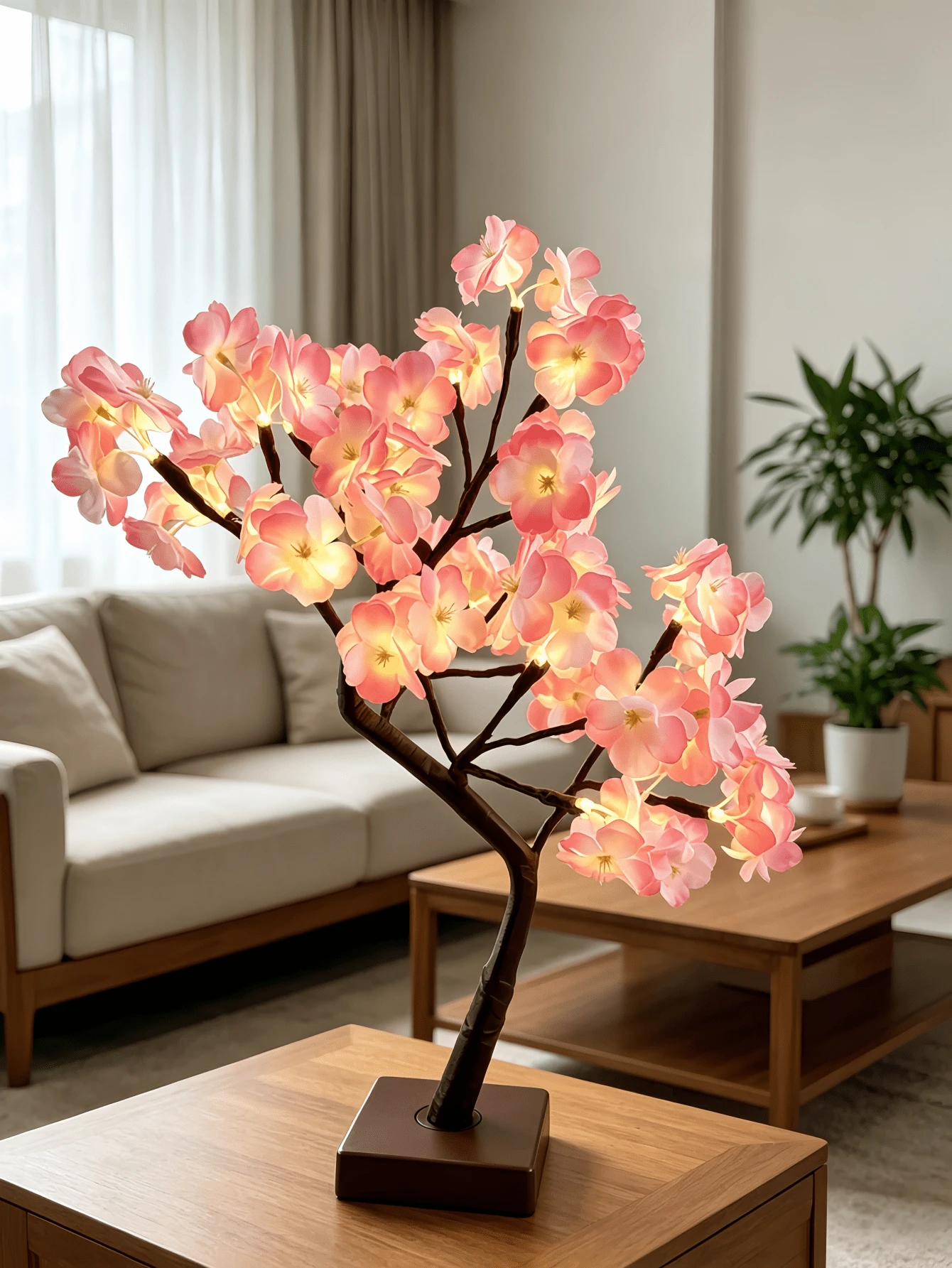 1PC 24-Light Cherry Blossom Glowing Tree Lamp, 3 AA Batteries/USB Dual Power Supply, LED Warm Color Flower Light, Bedside/Homestay/Desktop Decorative Ornament, Romantic Atmosphere Decor Light - Warm white light - View 1