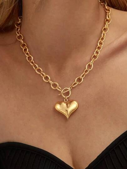 1pc Vintage Fashion Heart Pendant Necklace Suitable For Women's Daily Wear