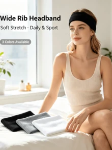 1pc Spring/Autumn All-Match Solid Color Ribbed Wide Headband, High Elasticity Breathable Sports Yoga Face Wash Hair Tie, Simple Versatile Daily Commute - Multicolor - View 1