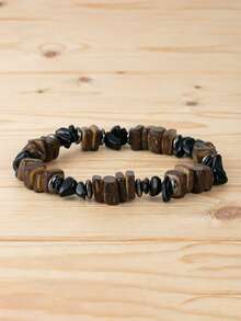 1Pc Rough Wood Chip Natural Stone Beaded Bracelet Vintage Elastic Stretch Wristband Men Bohemian Daily Wear Jewelry Gift - Irregular Beaded Bracelet - View 15