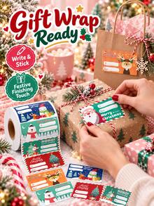 200pcs/500Pcs Christmas Gift Label Stickers, Santa Snowman Bear Elk Print Self-Adhesive Gift Tags, Xmas Present Name Stickers For Holiday Wrapping Decor - Multiple Styles - View 2