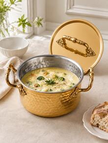 1pc Mini Hammered Metal Cooking Pot With Lid, Dual Handles, Small Soup Pot, Suitable For Milk, Noodles, Stew And Single Person Meals, Kitchen To Table Cookware - View 10