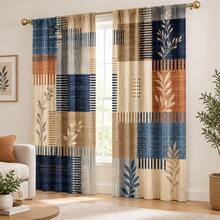 2pcs Modern Geometric Grid Patchwork Print Semi-Sheer Curtains, Rod Pocket Hanging, High-Definition Digital Print, Privacy Protection, Hand Washable And Machine Washable, No Hooks, Suitable For Living Room, Bedroom, Study, Nordic Minimalist Style Home Decor - Multicolor - View 8