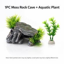 Reptile Rock Hide Cave Set, Includes Artificial Aquatic Plants, Resin Lizard Fence And Turtle Climbing Platform, Gecko Snake Shelter Habitat Decoration, Suitable For Terrarium, Breeding Box, Fish Tank, Aquarium Landscaping And Reptile Habitat Accessories - A - View 14