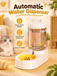 2-In-1 Automatic Pet Feeder And Water Dispenser Set, Independent Combination Design, Gravity-Fed Cat Food Feeder, Large Capacity Dog Food Water Station, Cute Cartoon Design Suitable For Kittens, Puppies And Small Pets - Large Capacity - View 6