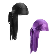 ZTZI 2Pcs Silky Satin Durag Set, Long Tail Head Wrap, Soft Breathable Pirate Cap, Hip Hop Headwear For 360 Waves Solid Color Party Polyester (Polyester) Solid Color Durag All Seasons - L2PCS4801 - View 8