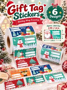 200pcs/500Pcs Christmas Gift Label Stickers, Santa Snowman Bear Elk Print Self-Adhesive Gift Tags, Xmas Present Name Stickers For Holiday Wrapping Decor - Multiple Styles - View 6