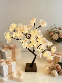 1PC 24-Light Cherry Blossom Atmosphere Flower Lamp, USB & 3 AA Battery Dual Power Supply, Super Bright Warm White LED Tree Light, Romantic Decoration Lamp For B&B, Bedroom, Desktop - Warm white light - View 1
