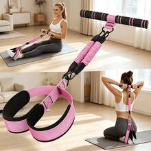 Pink 5-Piece Durable Resistance Band Set With Foot Pedal, Handle, For Abdominal, Waist, Arm, Core, Leg, Sit-Up Exercise, Fitness And Stretching - Hot Pink - View 8