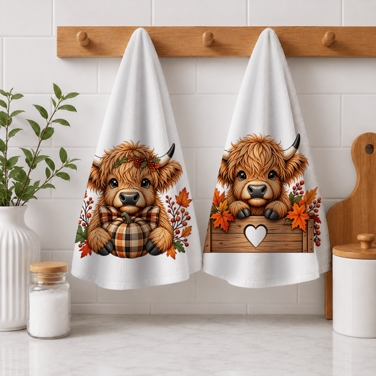 2pcs/Set Kitchen Towels, Soft Absorbent Microfiber Tea Towels, Decorative Housewarming/Birthday Gift For Mom, Friends, Neighbors, Autumn Highland Cow Tea Towels Durable Fabric Kitchen Decor, Suitable For Home Cooks - Multicolor - View 9