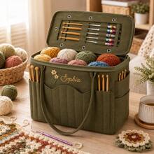 1pc Personalized Name Embroidered Knitting Tool Storage Bag, Large Capacity Yarn Storage Bag, Crochet & Knitting Needle Tool Organizer Bag, Multi-Functional Handmade DIY Knitting Bag, Canvas Portable Craft Supplies Storage Box With Partitioned Pocket Design, Suitable For Knitting Enthusiasts, Handmade Crafts, Birthday Gifts, Holiday Gifts - Multicolor - View 7