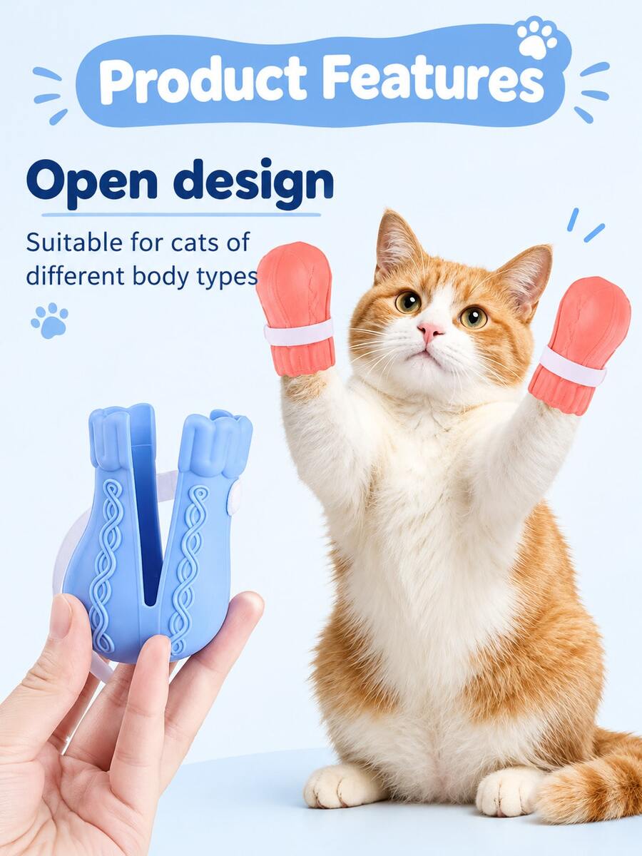 4pcs Cat Paw Protective Shoes, Adjustable Hook And Loop Pet Boots, Anti-Licking And Biting Cat Protective Shoe Covers, Indoor Home Use - Multicolor - View 1