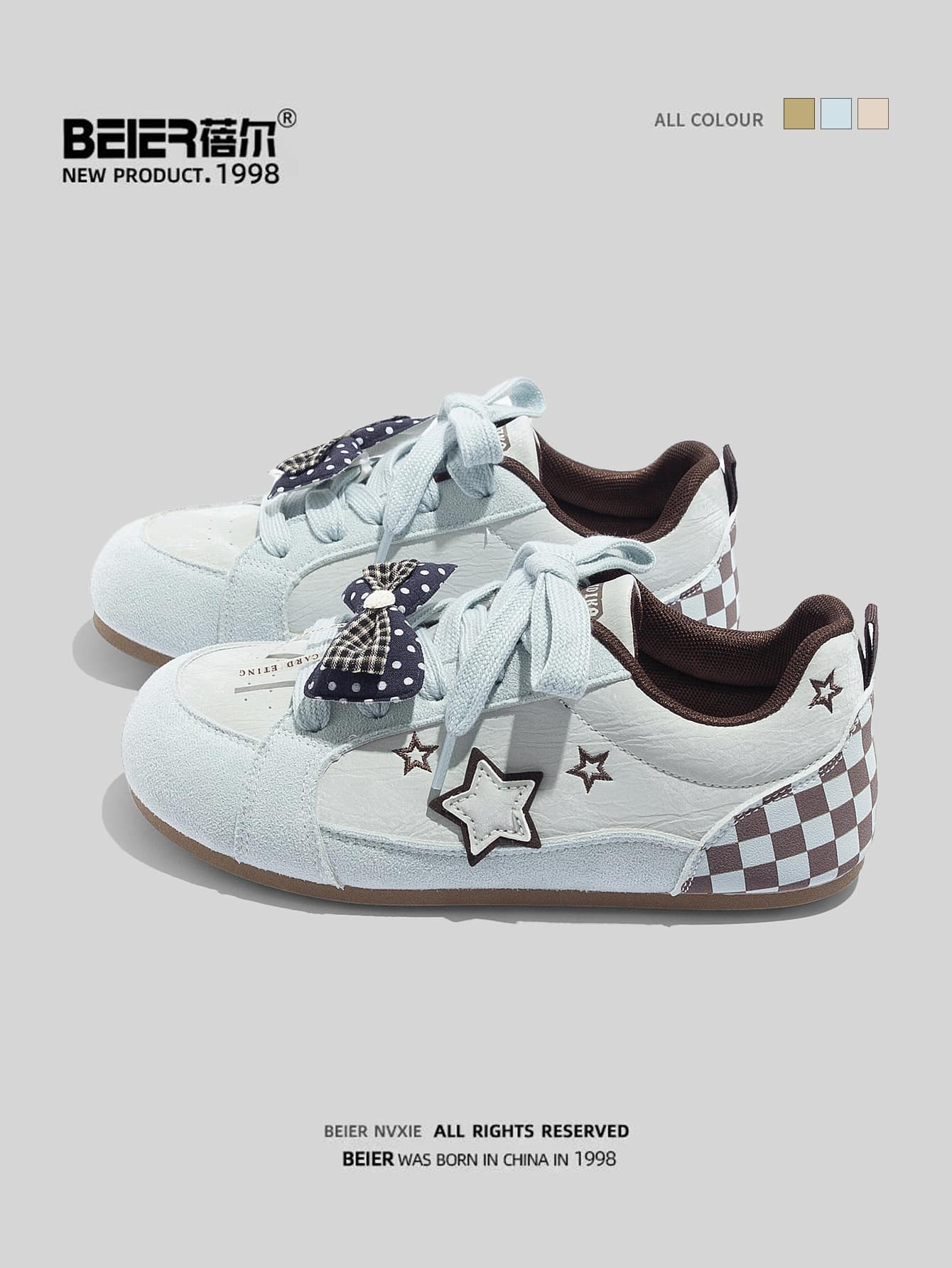 BEIER 1 Pasang Sepatu Kasual Bertali Kulit PU Star Fashion, Cocok untuk Semua Musim